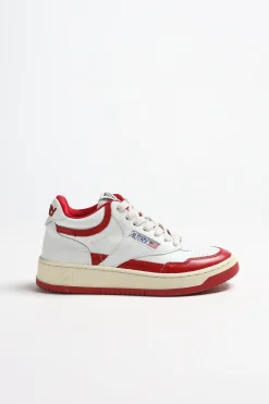 Femme Autry Baskets Open Mid En Blanc/Rouge