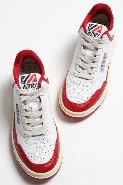 Femme Autry Baskets Open Mid En Blanc/Rouge