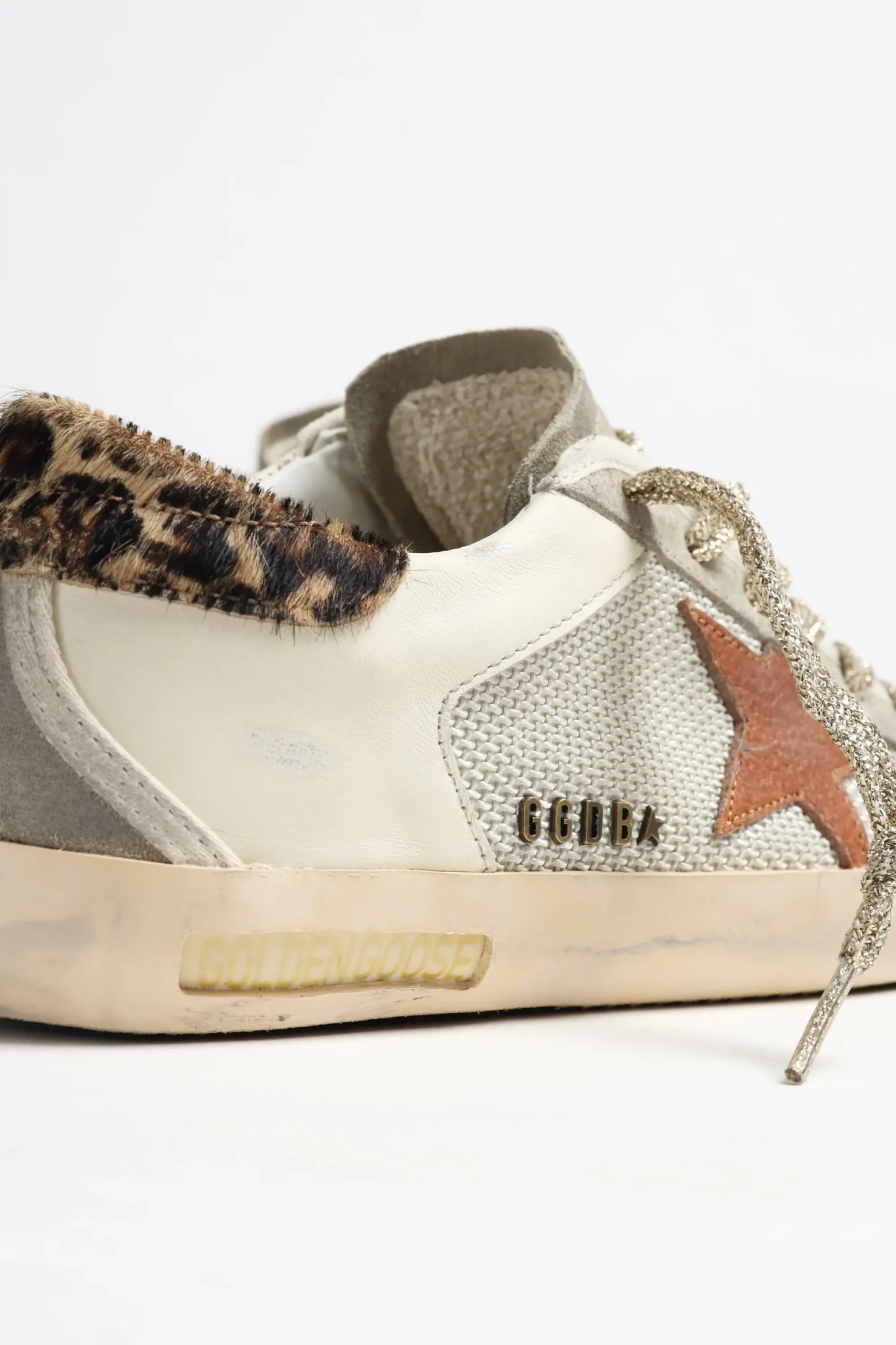 Femme Golden Goose Baskets Superstar En Ecru/Marron/Leopard