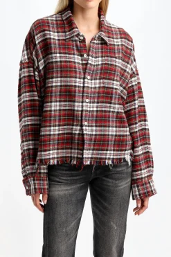 Femme R13 Blouse Drop Neck En Rouge/Ecru