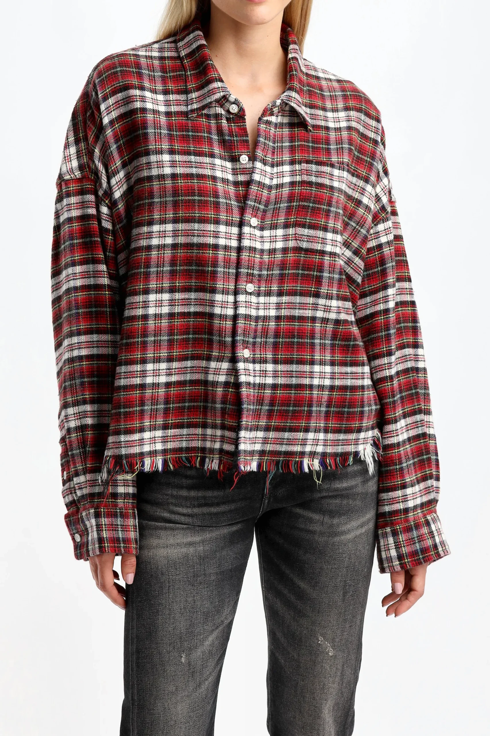 Femme R13 Blouse Drop Neck En Rouge/Ecru