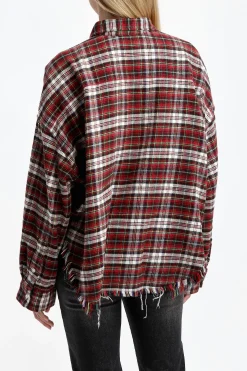 Femme R13 Blouse Drop Neck En Rouge/Ecru