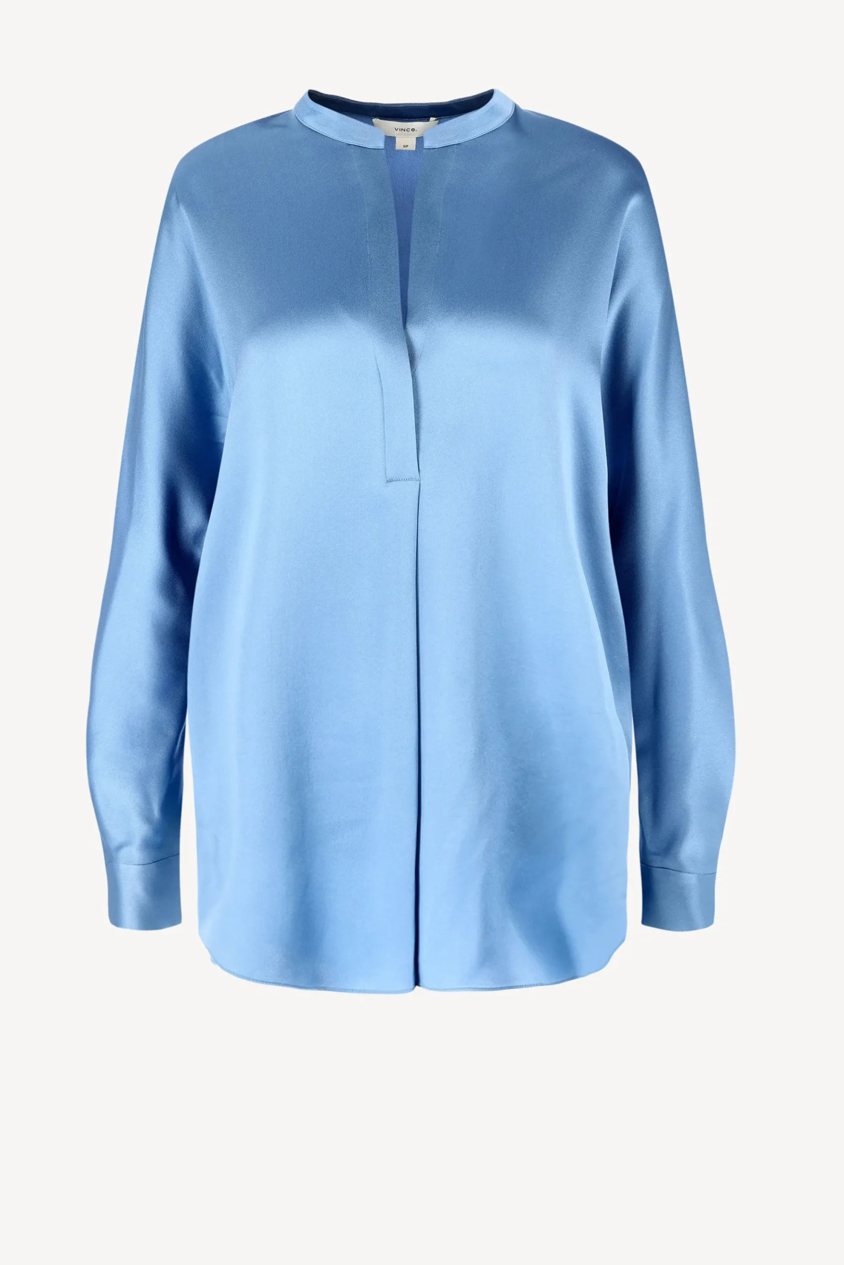 Femme Vince Blouse En Soie Band Collar In Pool