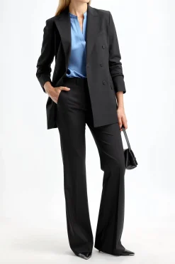 Femme Vince Blouse En Soie Band Collar In Pool