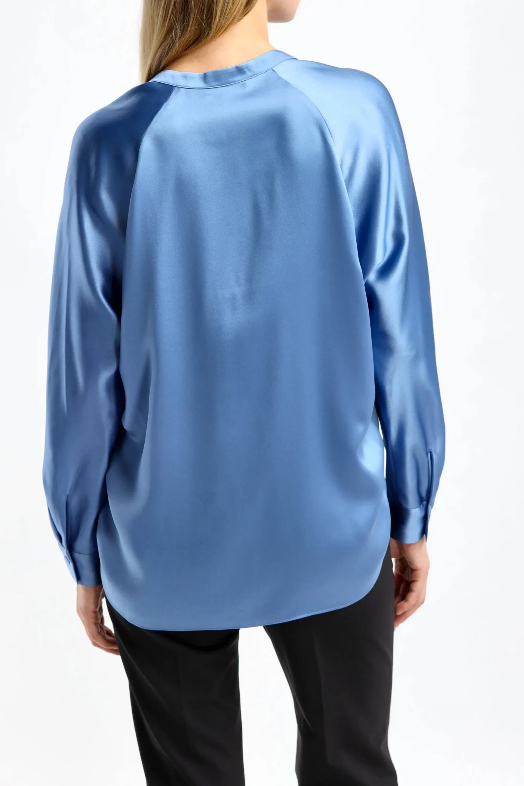 Femme Vince Blouse En Soie Band Collar In Pool