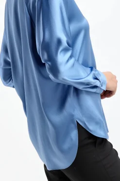 Femme Vince Blouse En Soie Band Collar In Pool