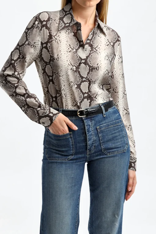 Femme Michael Kors Collection Blouse En Soie Hansen En Taupe Multi