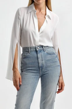 Femme Michael Kors Collection Blouse En Soie Split In Optic White