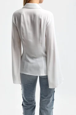 Femme Michael Kors Collection Blouse En Soie Split In Optic White