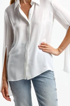 Femme Michael Kors Collection Blouse En Soie Split In Optic White