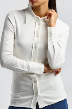 Femme Closed Blouse Fitted En Ivoire