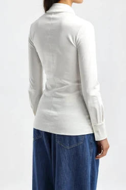 Femme Closed Blouse Fitted En Ivoire