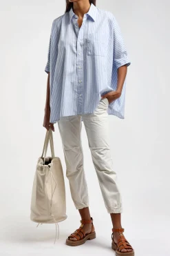 Femme R13 Blouse Oversized Boxy A Rayures Bleu Clair
