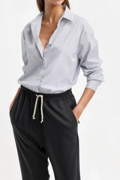 Femme Nili Lotan Blouse Yorke En Blanc/Bleu Marine