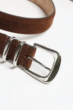 Femme Silver Ostrich Ceinture First Class Suede En Marron