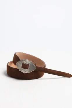 Femme Silver Ostrich Ceinture New Mexico Suede En Marron