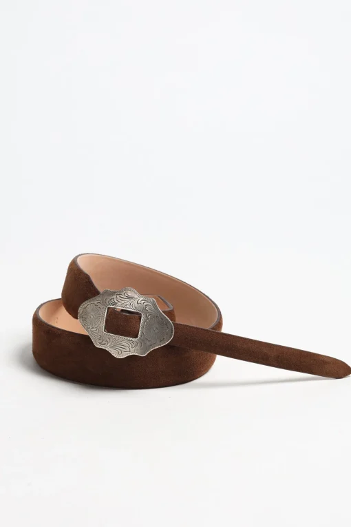 Femme Silver Ostrich Ceinture New Mexico Suede En Marron