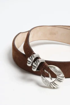 Femme Silver Ostrich Ceinture Versailles Suede En Marron