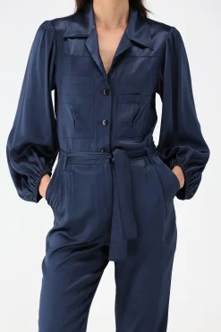 Femme SoSue Combinaison En Satin Bleu Marine