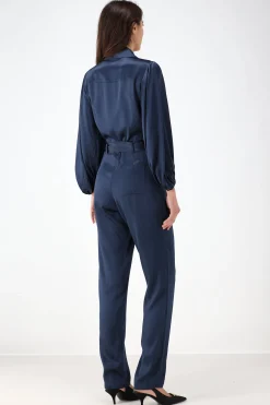 Femme SoSue Combinaison En Satin Bleu Marine