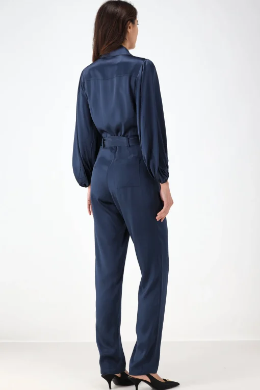 Femme SoSue Combinaison En Satin Bleu Marine