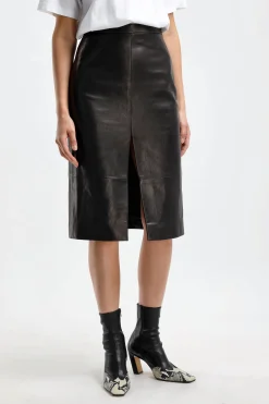 Femme Khaite Jupe En Cuir Fraser En Noir