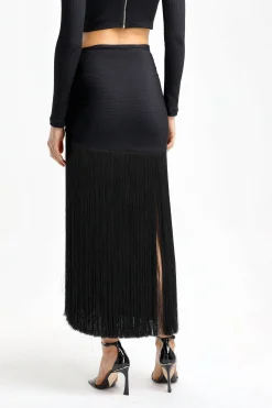 Femme PatBo Jupe Fringe Trim En Noir