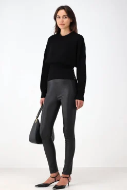 Femme SPRWMN Leggings En Cuir High Waist Ankle En Noir