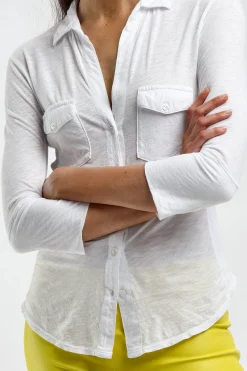 Femme James Perse Manchette Longue Contrast Panel En Blanc