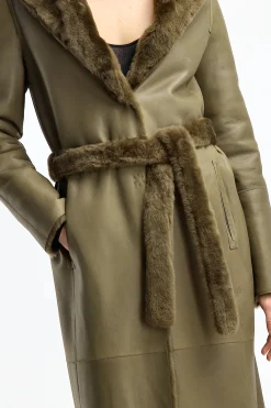 Femme Yves Salomon Manteau En Peau D'Agneau Classique A Olivier