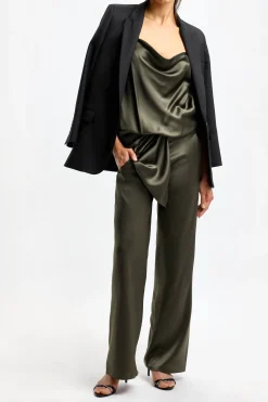 Femme Christopher Esber Pantalon En Soie Bias En Seaweed