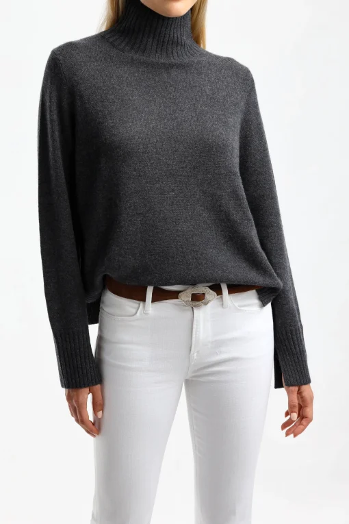 Femme Allude Pull A Col Roule Gris Fonce