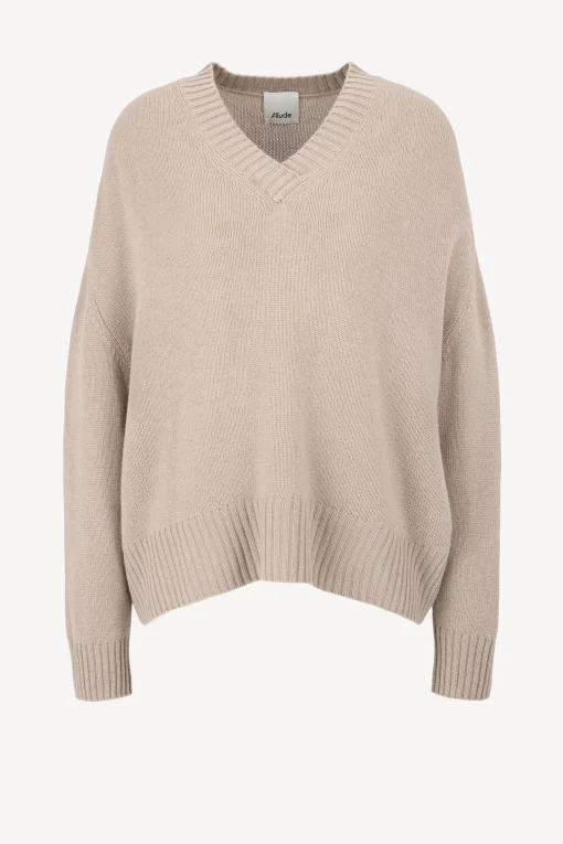 Femme Allude Pull Beige Avec Col En V