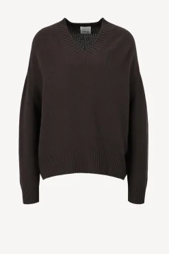 Femme Allude Pull Brun Avec Col En V