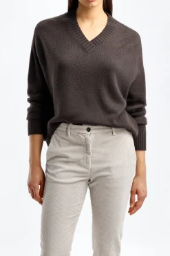 Femme Allude Pull Brun Avec Col En V