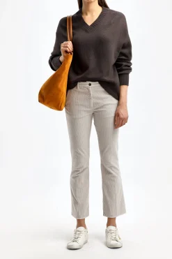 Femme Allude Pull Brun Avec Col En V