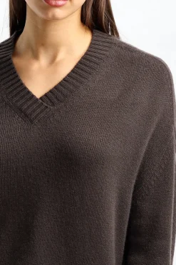 Femme Allude Pull Brun Avec Col En V