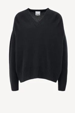 Femme Allude Pull Noir Avec Col En V