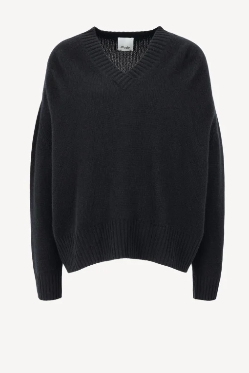 Femme Allude Pull Noir Avec Col En V