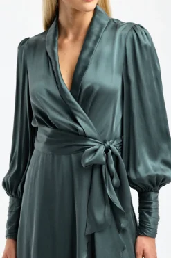 Femme Zimmermann Robe En Soie Wrap Midi Vert Fonce