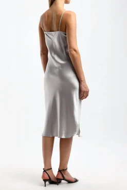 Femme Nili Lotan Robe Midi Cami En Gris Tempete