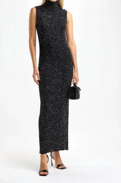 Femme Missoni Robe Noire/Argentee A Col Haut