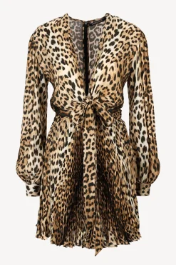 Femme Roberto Cavalli Robe Plissee Giaguar En Naturale