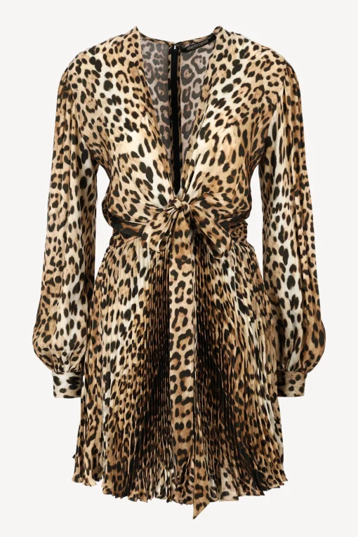 Femme Roberto Cavalli Robe Plissee Giaguar En Naturale