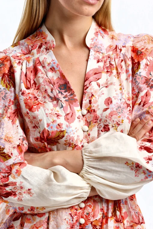 Femme Zimmermann Robe Plunge En Creme Florale