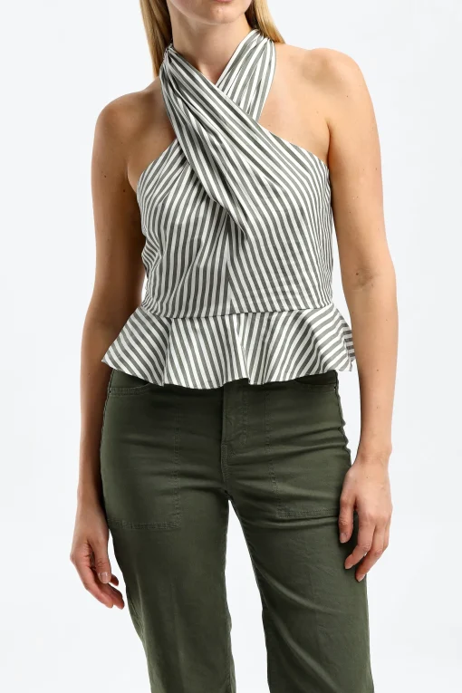 Femme Veronica Beard Top Drey En Bright Army/Blanc