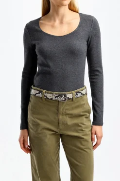 Femme Vince T-Shirt A Manches Longues Cozy En Charcoal