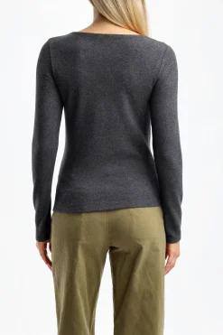 Femme Vince T-Shirt A Manches Longues Cozy En Charcoal