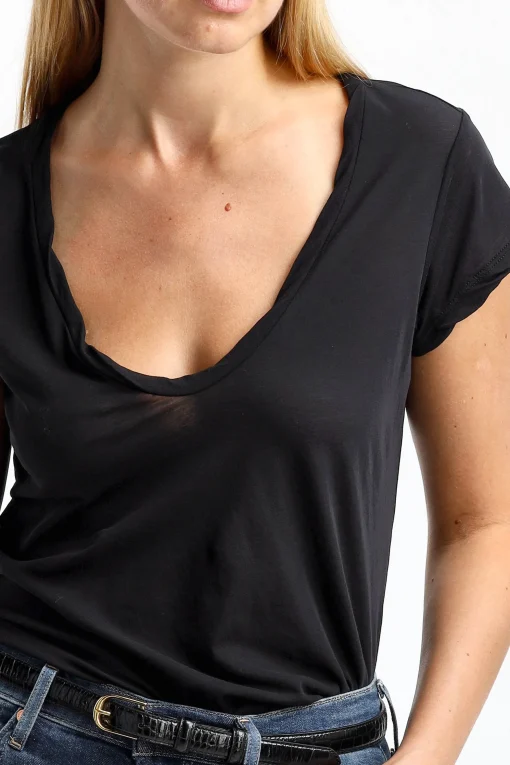 Femme James Perse T-Shirt Deep V En Noir
