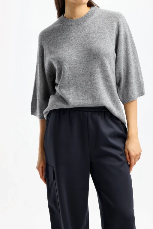 Femme Tibi T-Shirt En Cachemire Gris Clair